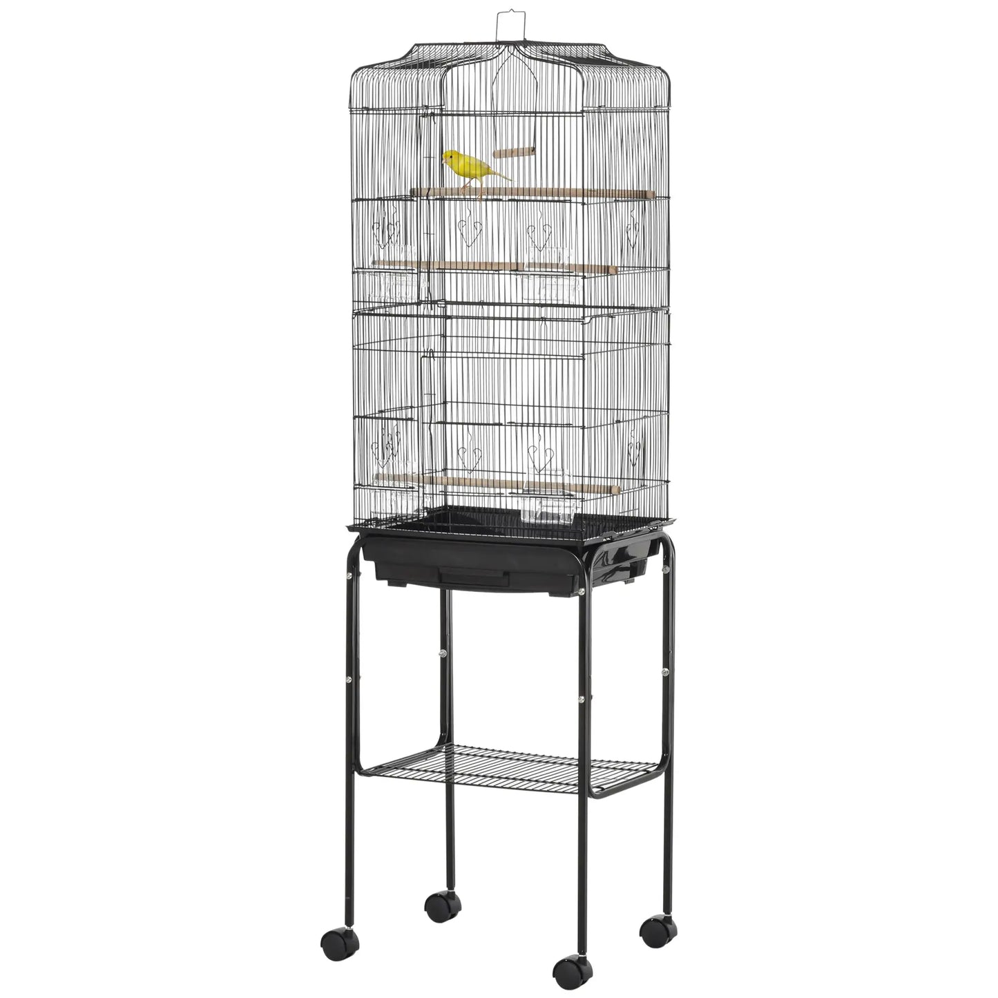 62" Rolling Bird Cage, Cockatoo House, Play Top, Storage Shelf, Wheels, Black Bird Cages at Gallery Canada