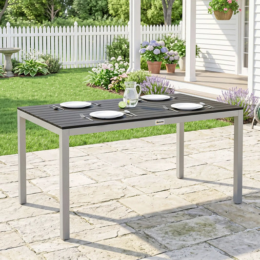 Outdoor Dining Table, 4-6 Seater, Slatted Top, Rust-Resistant Aluminium Frame, Black Patio Dinning Tables Black, Silver at Gallery Canada