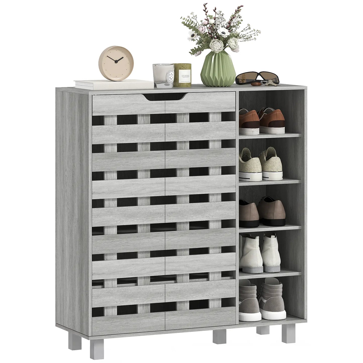 21 Pair Shoe Cabinet, 5-Tier Double Door, Light Grey Shoe Storage Cabinets & Racks at Gallery Canada