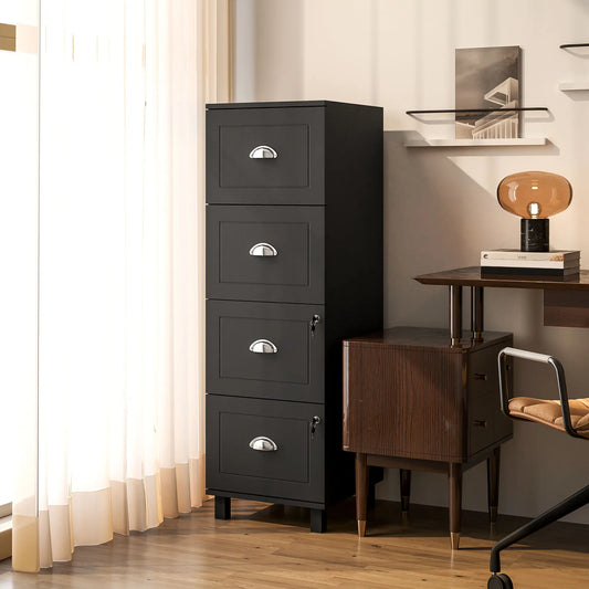 4 Drawer File Cabinet with Lock, A4 Letter Size, Black Office Cabinets & Cupboards Black at Gallery Canada