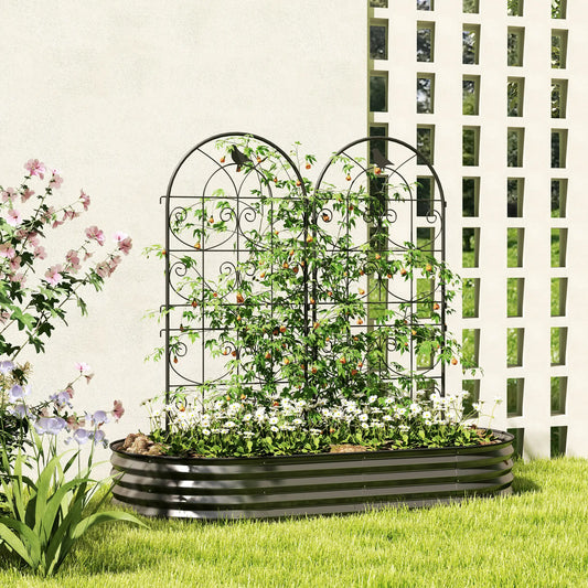 Metal Garden Trellis Set, Bird Design, 19.7" W x 47.2" H, Black Plant Stands Black at Gallery Canada