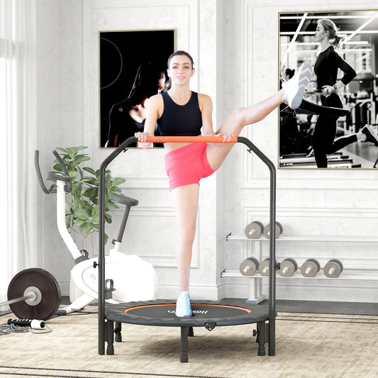 45" Foldable Mini Fitness Trampoline, Adjustable Foam Handle, Orange Trampolines Orange at Gallery Canada