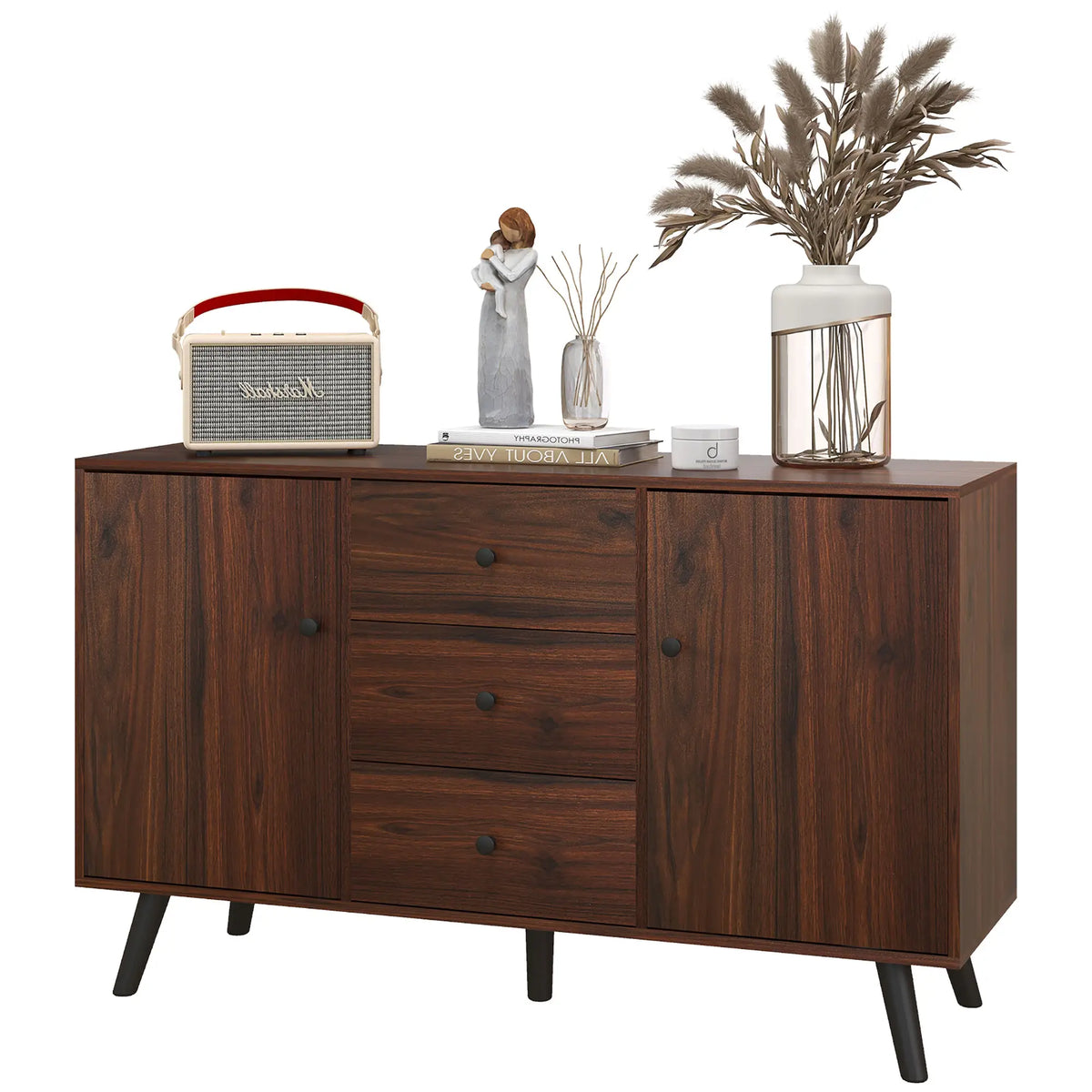 Kitchen Storage Sideboard, Buffet Cabinet, 2 Cupboard, 3 Drawers, Adjustable Shelves, Rustic Brown Bar Cabinets at Gallery Canada