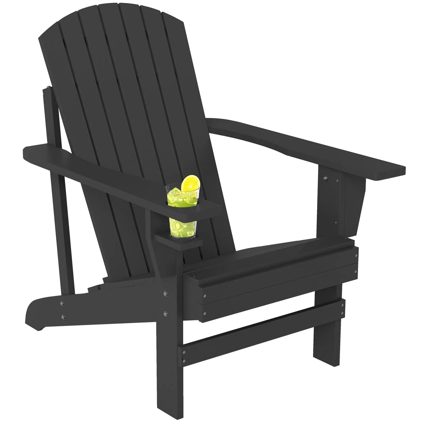 Classic Adirondack Chair, Garden Deck Chair with Cup Holder, Black Patio Chairs at Gallery Canada