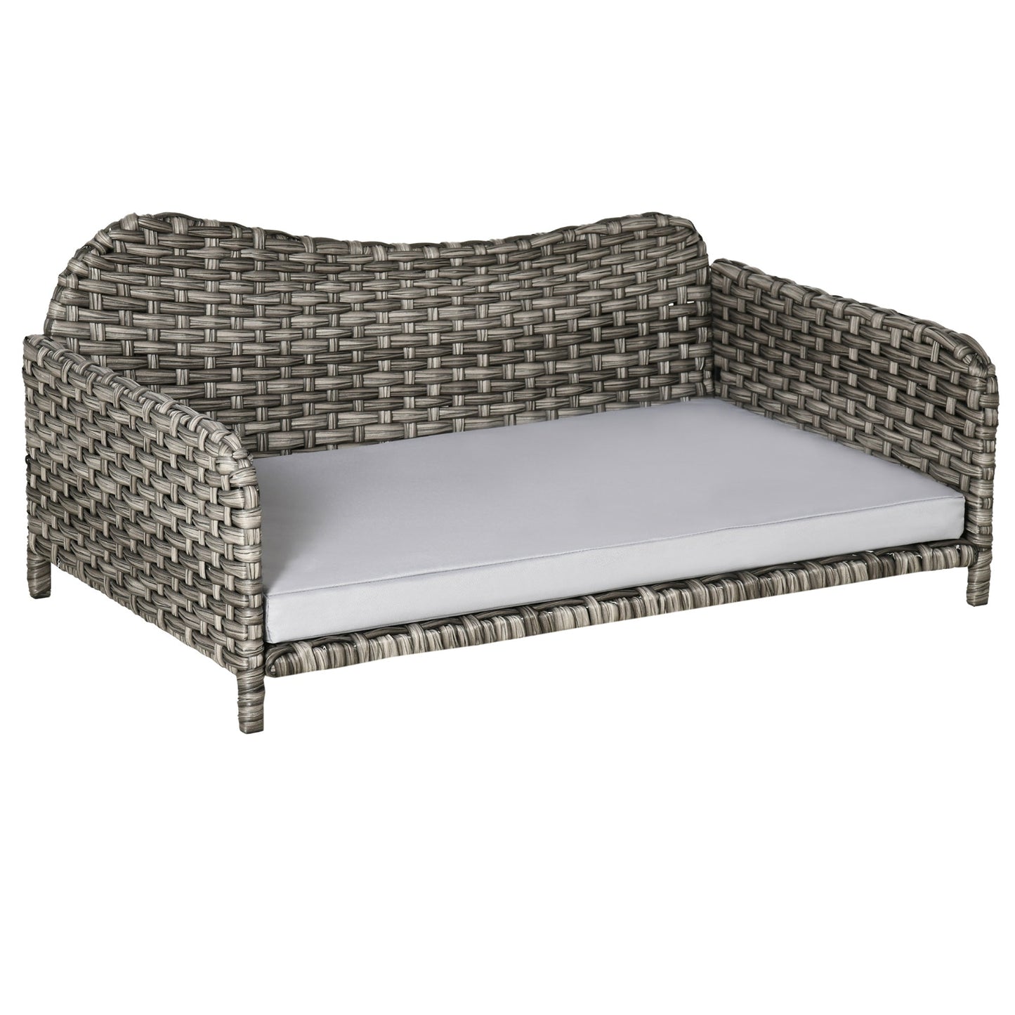 Rattan Pet Sofa for Large &; Medium Dogs, Indoor &; Outdoor Raised Wicker Dog Bed, Cat Couch, with Soft Washable Cushion, Light grey at Gallery Canada