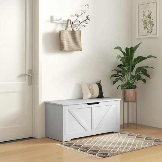 39.4 Inches Wooden Storage Chest, 2 Safety Hinges, White Wood Grain Storage Cabinets White Wood Grain at Gallery Canada
