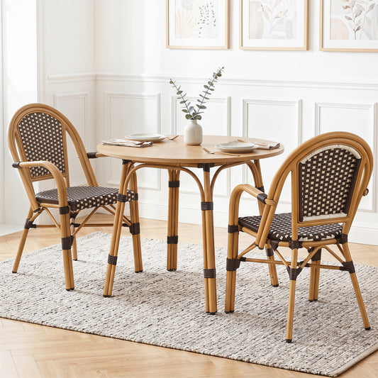 Hand-Woven PE Wicker French Bistro Chairs Set of 2, Brown Patio Dining Chairs Brown at Gallery Canada
