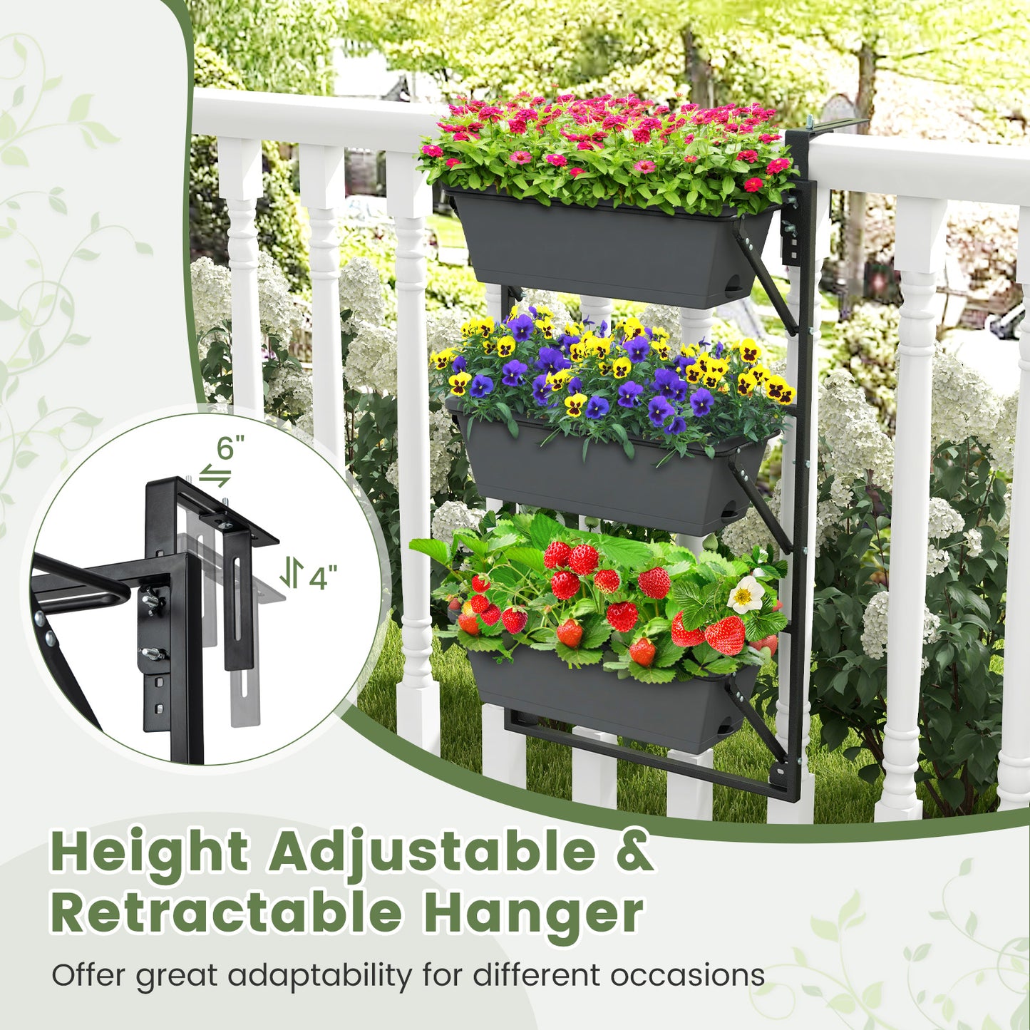 Hanging Vertical Planter, Wall-Mounted Adjustable With Detachable Hooks, Black Raised Garden Beds at Gallery Canada