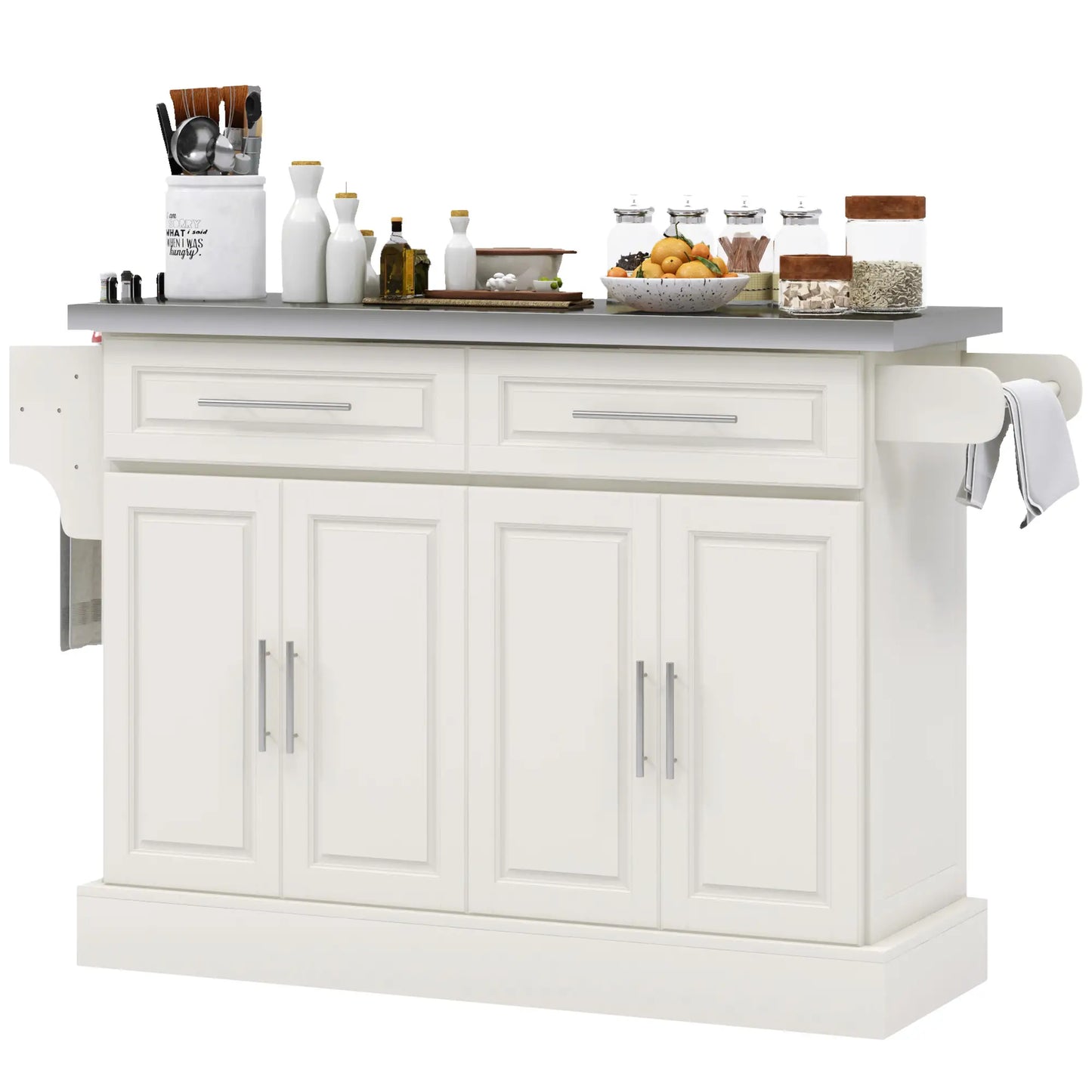 Rolling Kitchen Island with Storage, Stainless Steel Top, Drawers, Cream Kitchen Islands & Kitchen Carts at Gallery Canada