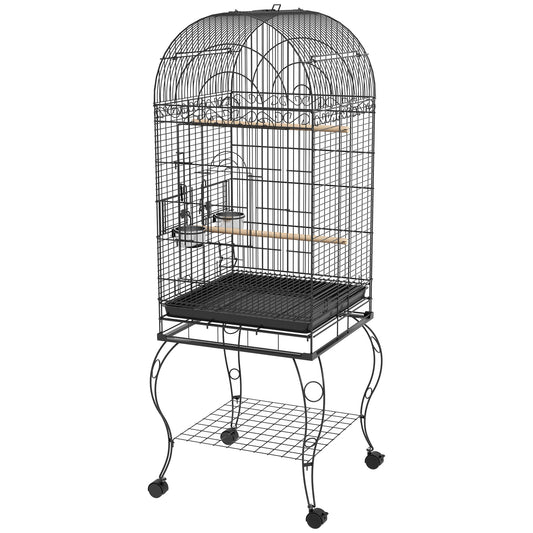 Play Open Top Bird Cage 60" Parrot Cage for Cockatiel, Sun Conure with Rolling Stand, Removable Tray, Perches, Storage Shelf White, 20.1" x 20.1", Black - Gallery Canada