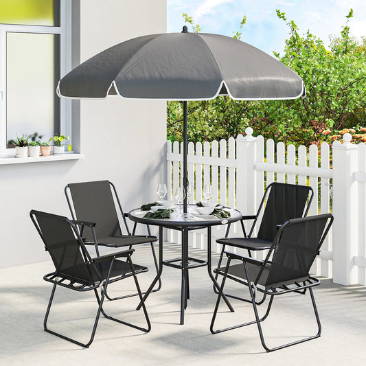 6 Piece Patio Dining Set, Glass Table, Folding Chairs, Black Outdoor Dining Sets Black at Gallery Canada
