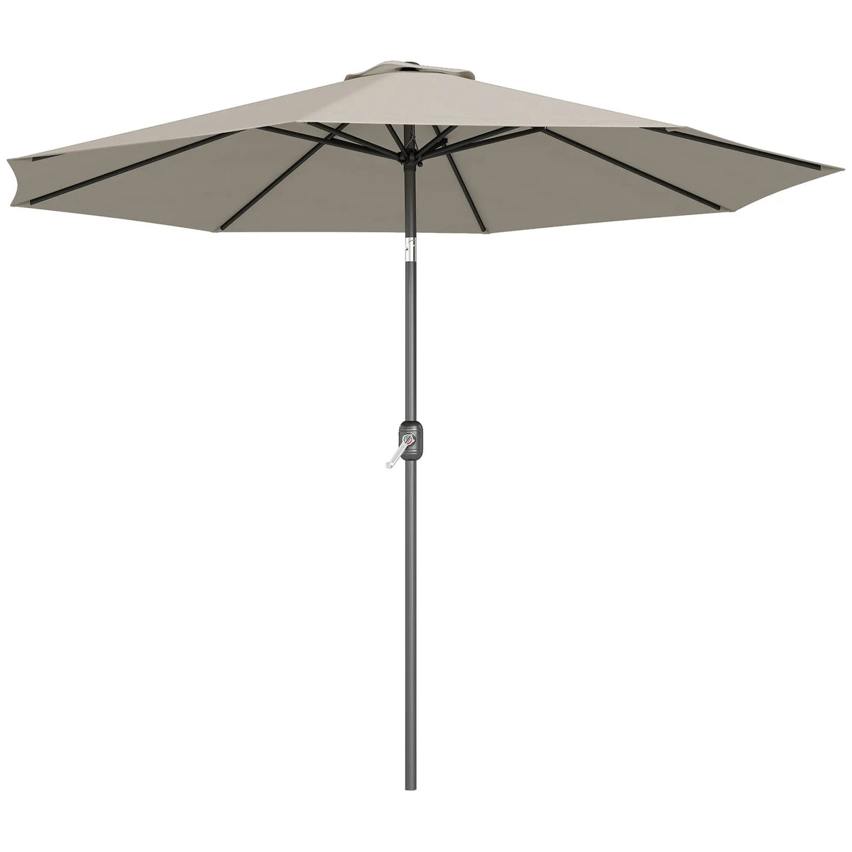 10' x 8' Round Patio Umbrella, Crank Handle, Tilt, Light Grey