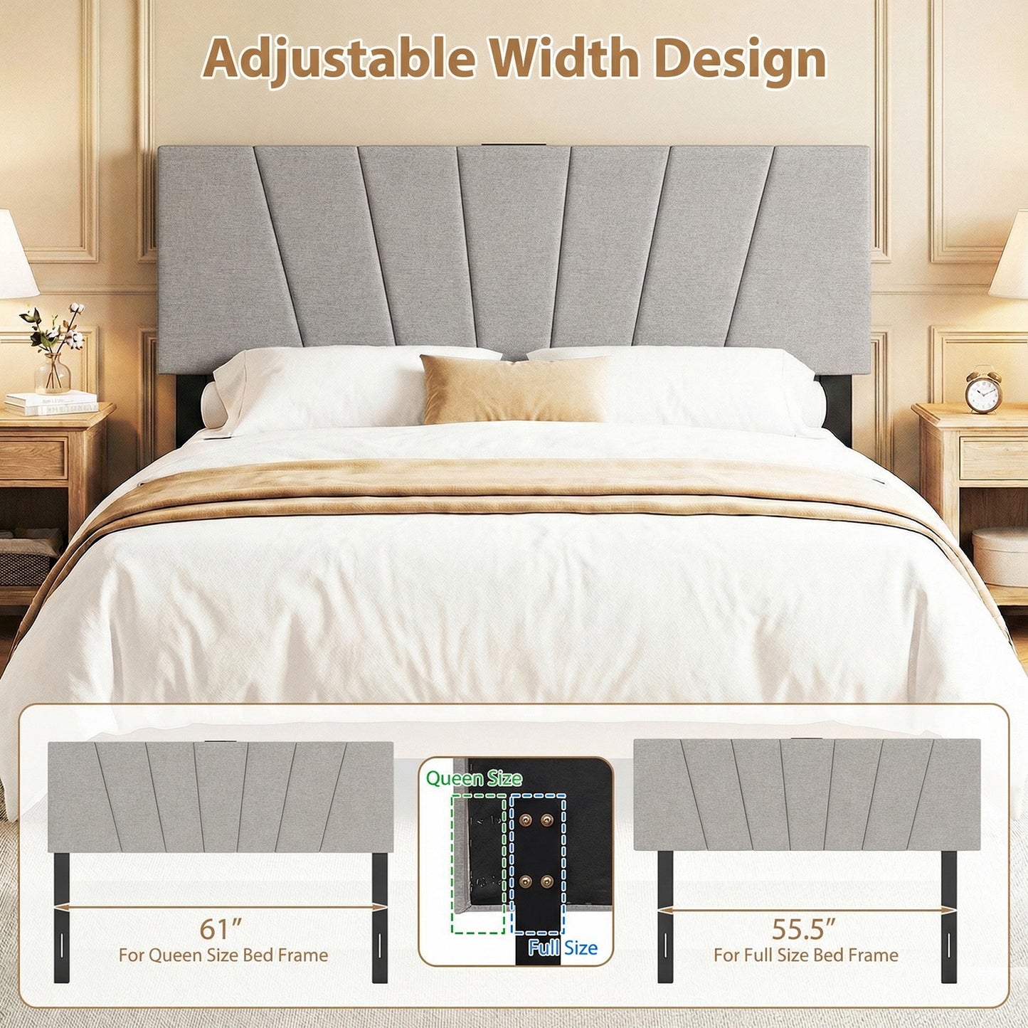 Headboard for Queen and Full Size Bed Geometric Upholstered Head Board, Gray Headboards at Gallery Canada