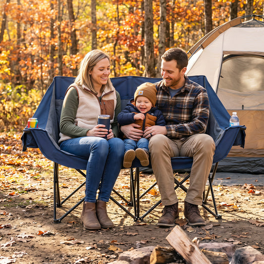 Heated Double Camping Chair, 4 Heating Zones, Wine Holders, Navy Camping Furniture Navy at Gallery Canada