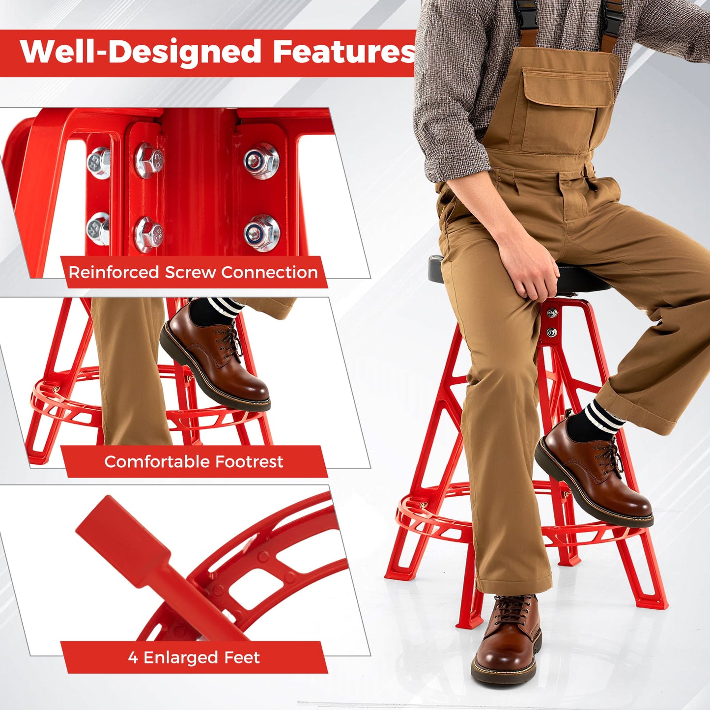 Heavy-Duty Aluminum Garage Bar Chair with 360° Swiveling Seat-RE, Red Garages at Gallery Canada