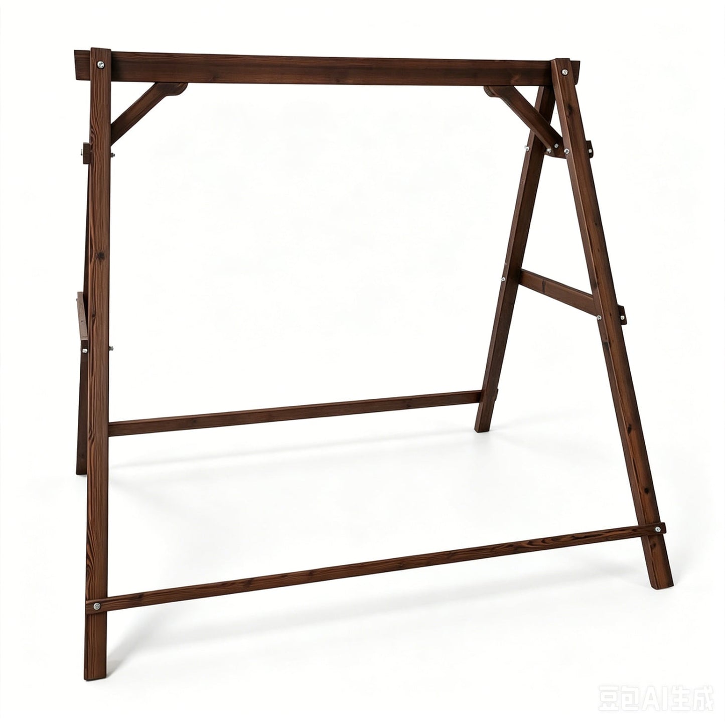 Heavy-Duty Carbonized Fir Wood Swing Frame with Reinforced Bars and 2 Hanging Rings, Brown