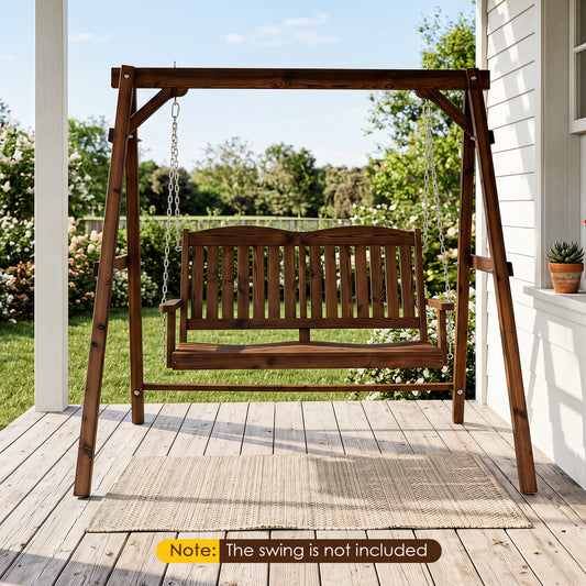Heavy-Duty Carbonized Fir Wood Swing Frame with Reinforced Bars and 2 Hanging Rings, Brown Porch Swings Brown at Gallery Canada