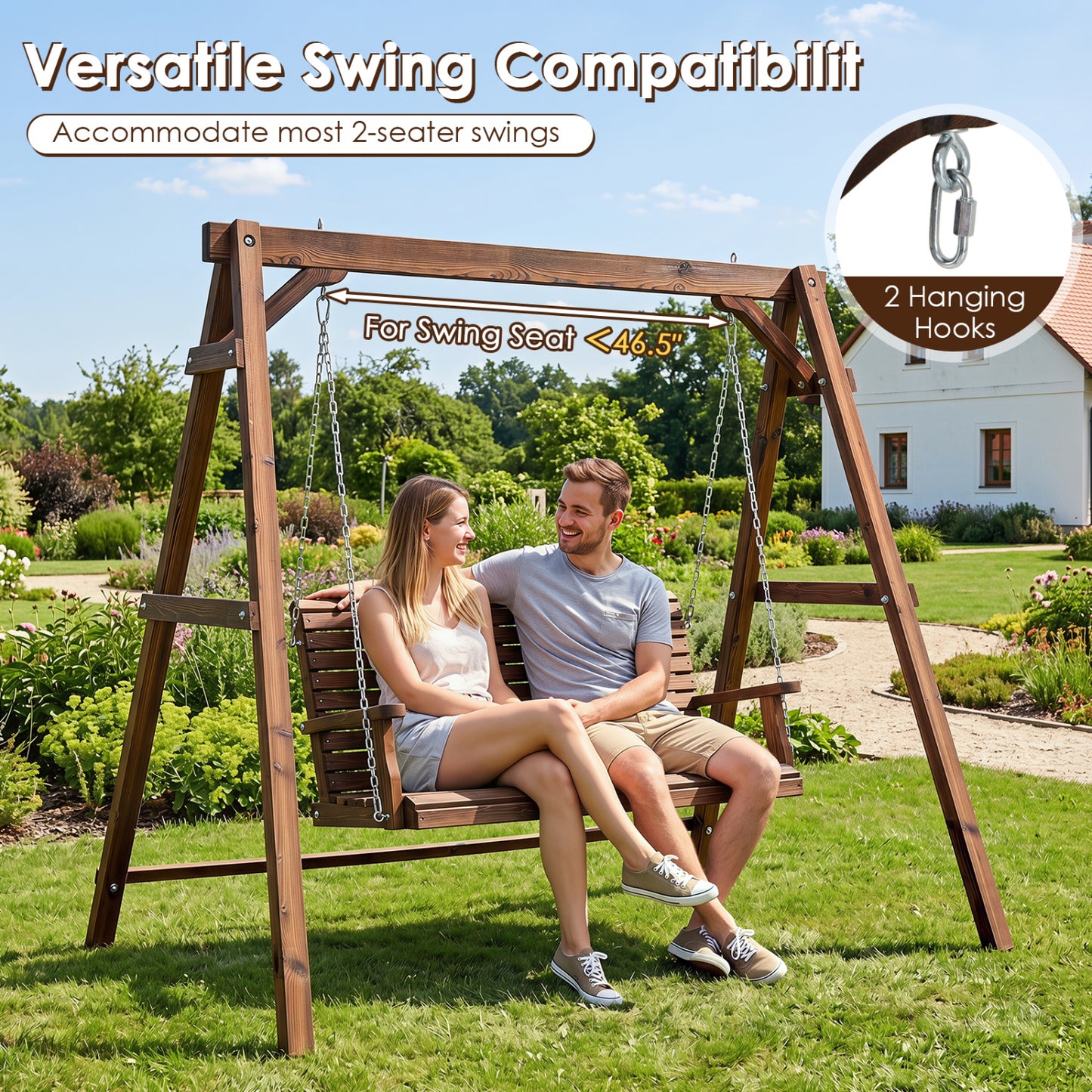 Heavy-Duty Carbonized Fir Wood Swing Frame with Reinforced Bars and 2 Hanging Rings, Brown Porch Swings at Gallery Canada