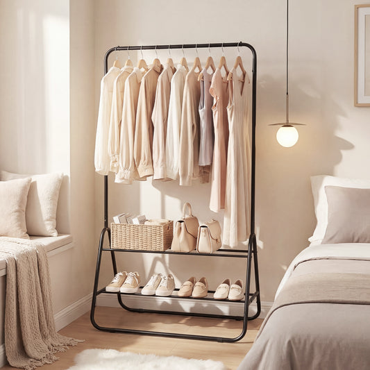 Heavy Duty Clothes Rack, Hanging Rod, Storage Shelves, Black Clothing & Closet Storage Black at Gallery Canada