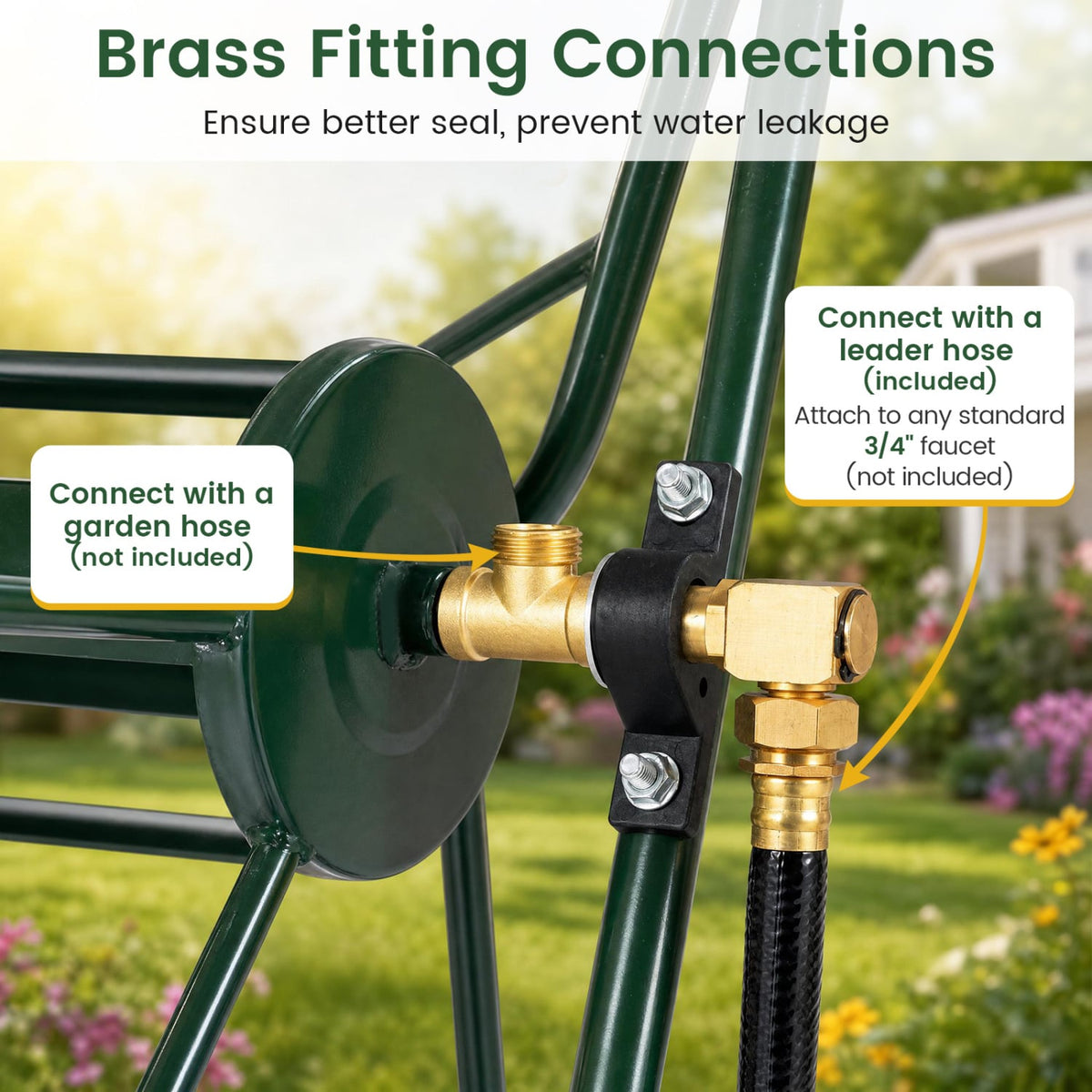 Garden Hose Reel Cart, 300 FT 5/8" Hose, Green
