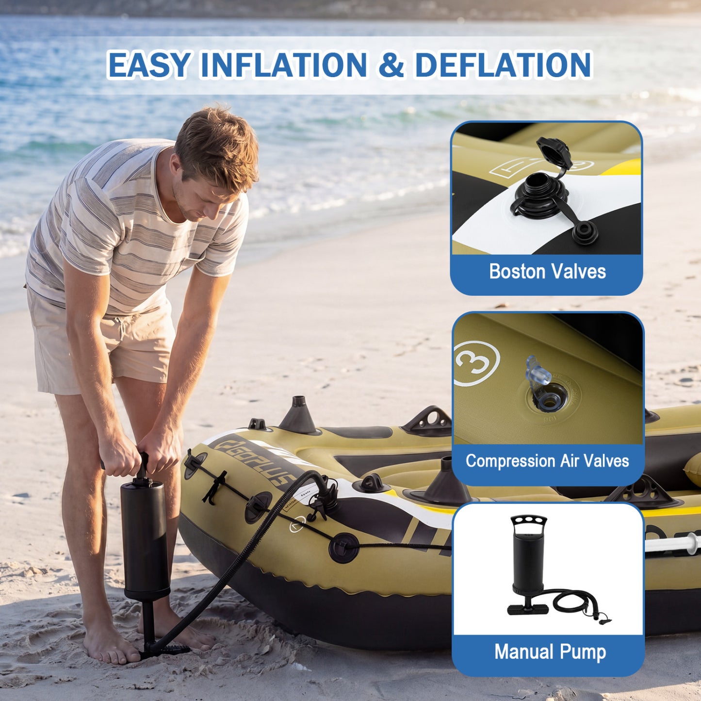 Heavy-Duty Inflatable Boat 4-Person Fishing Raft Set, Green Water Sports at Gallery Canada