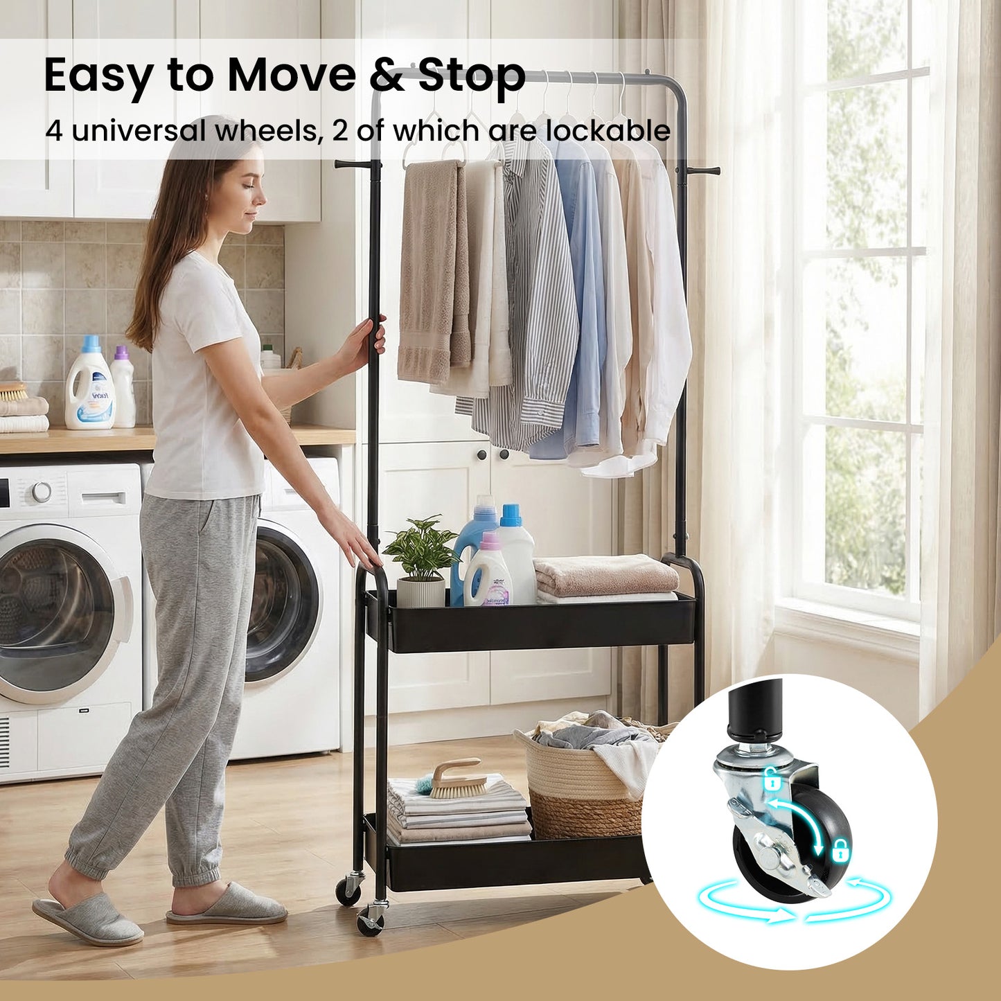 Heavy-Duty Laundry Cart With Hanging Rod, 2 Storage Baskets, Black Clothing & Closet Storage at Gallery Canada