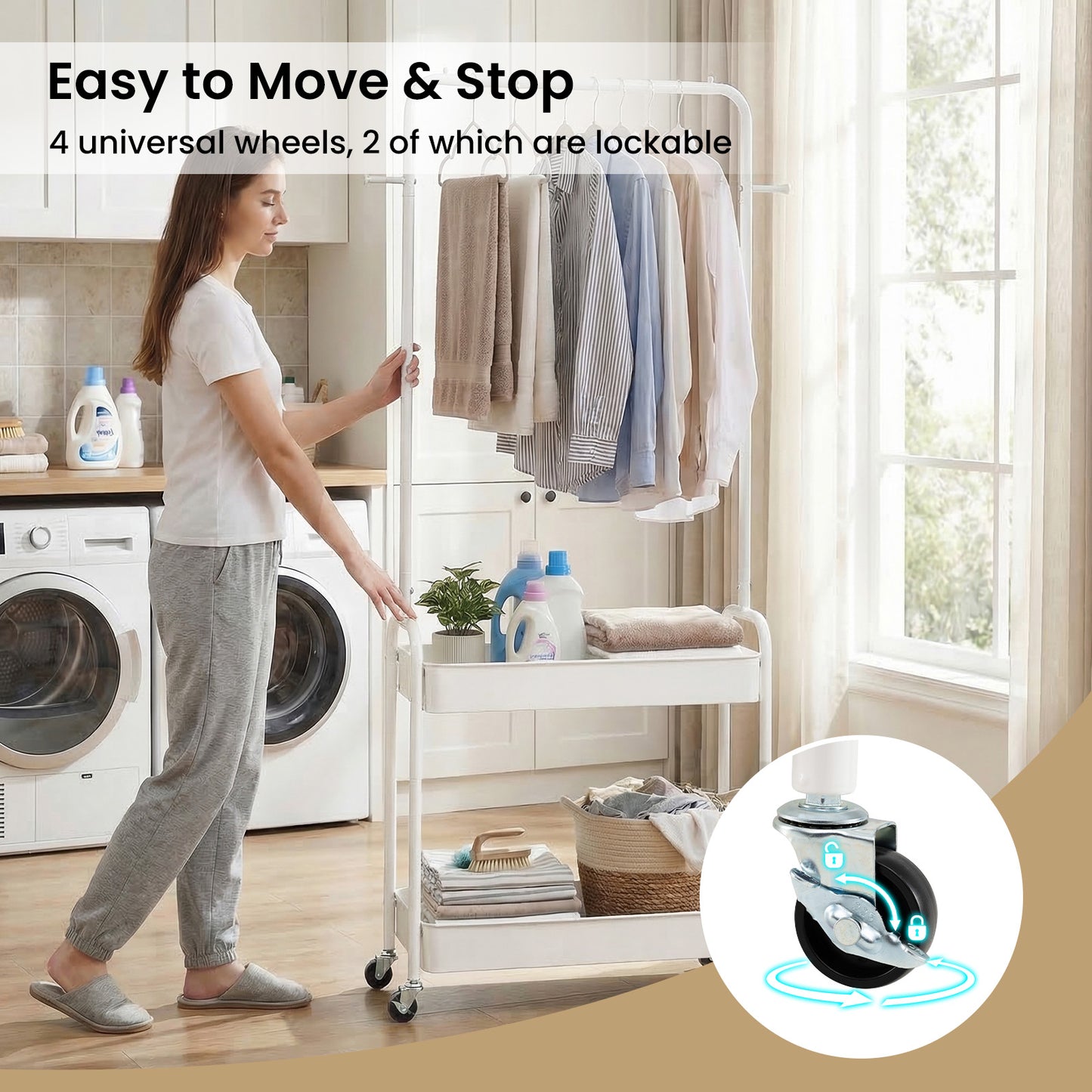 Heavy-Duty Laundry Cart, Hanging Rod, 2 Storage Baskets, White Clothing & Closet Storage at Gallery Canada