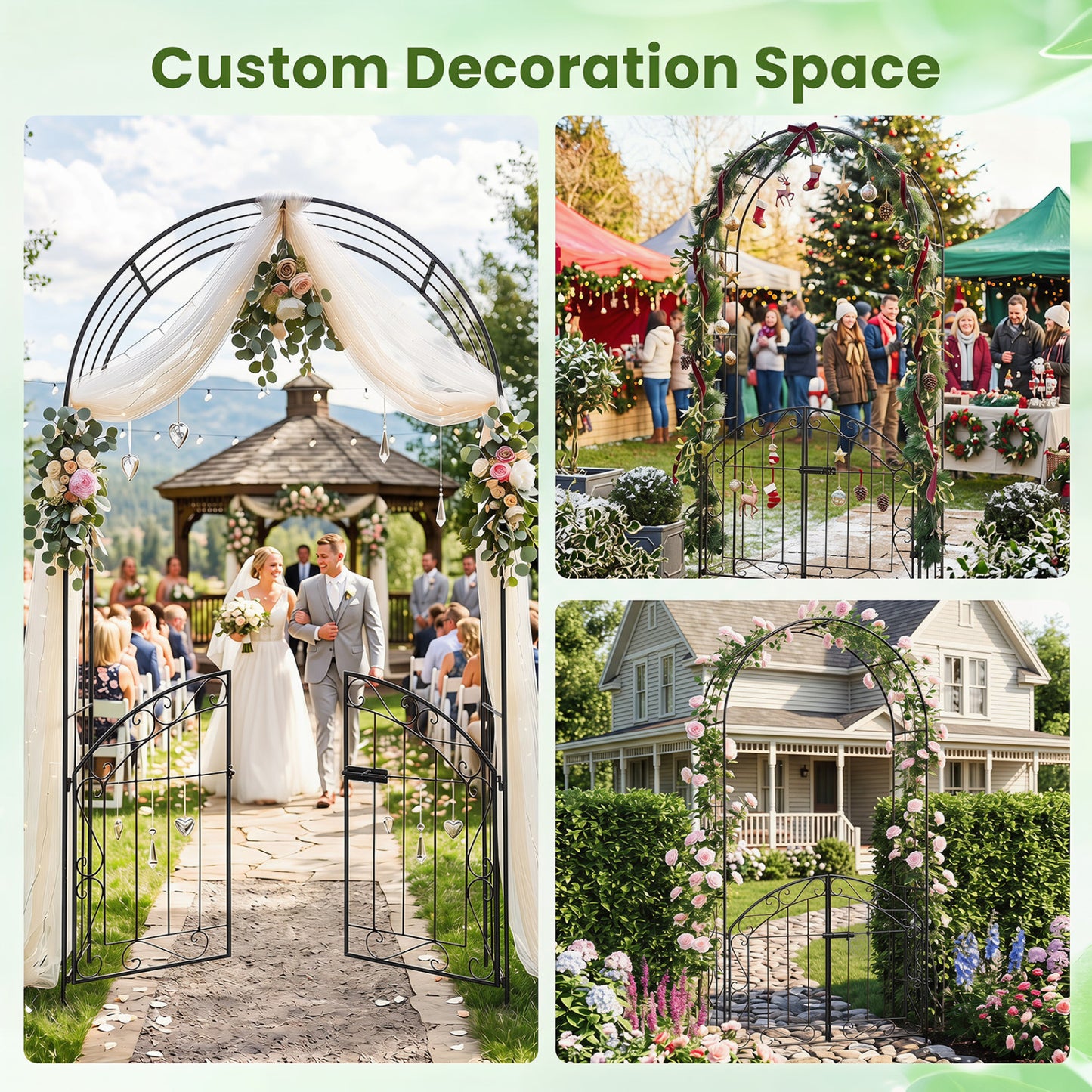 Heavy-Duty Metal Garden Arch with Gate and Safety Latch, Black Outdoor Decor at Gallery Canada