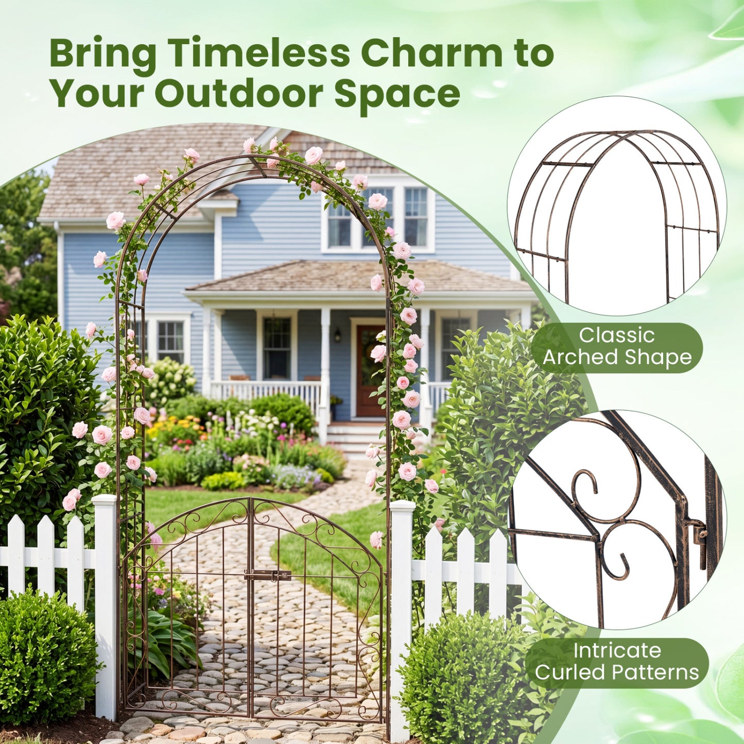 Heavy-Duty Metal Garden Arch with Gate and Safety Latch, Bronze Outdoor Decor at Gallery Canada