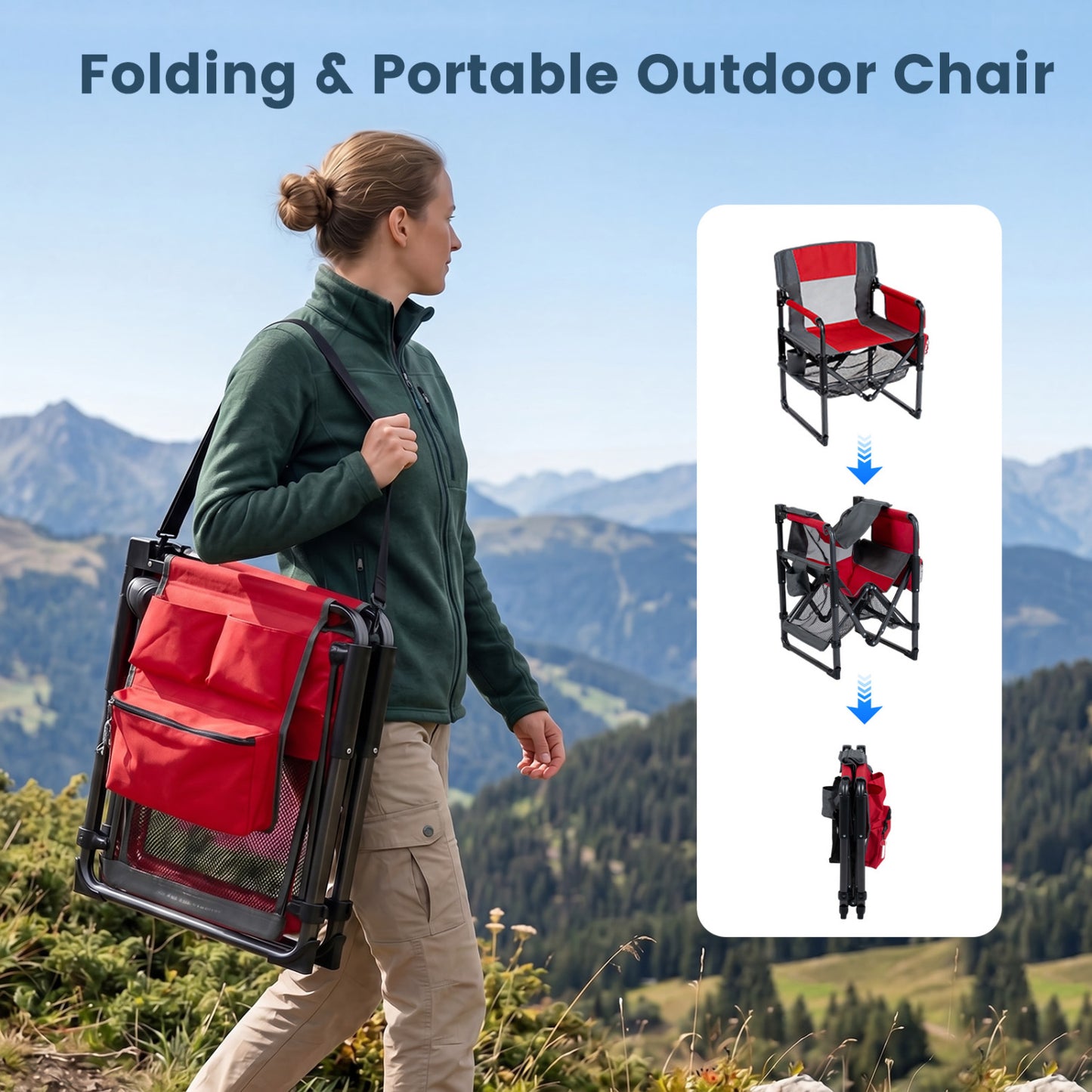 Heavy Duty Outdoor Camping Chair with Cup Holder and Side Pocket, Red Camping Furniture at Gallery Canada