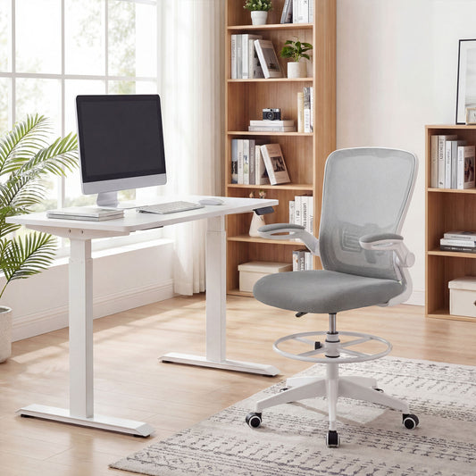 Height Adjustable Drafting Chair, Flip Up Arms, Gray Mesh Chairs Gray at Gallery Canada