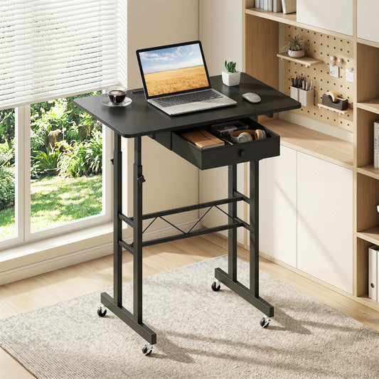 Height Adjustable Laptop Desk with Drawer, Tablet Holder, Black Standing Desks Black at Gallery Canada