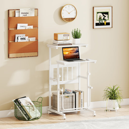 Height Adjustable Mobile Computer Stand-Up Desk, White