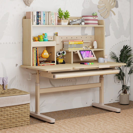 Height Adjustable Writing Table with Tilt Desktop and Retractable Book Stand-YM, Yellow Kids Table & Chair Sets Yellow at Gallery Canada