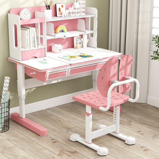Height-adjustable Kid's Study Chair with Double Back Support and Breathable Seat for 3+ Years Old, Pink Kids Chairs & Seating Pink at Gallery Canada
