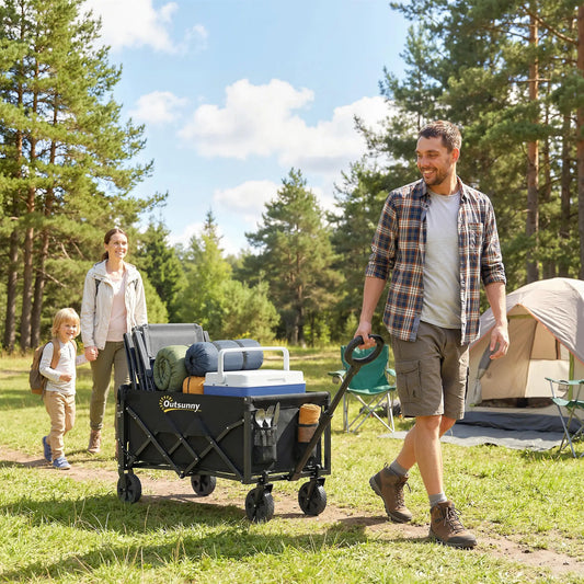 80L Folding Wagon Cart, Heavy-Duty Collapsible, Black Folding Garden Carts Black at Gallery Canada