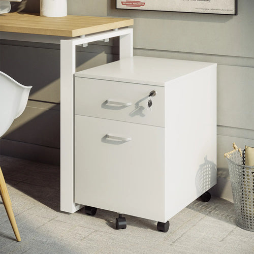 2 Drawer File Cabinet with Lock, Mobile Vertical Filing Cabinet, White