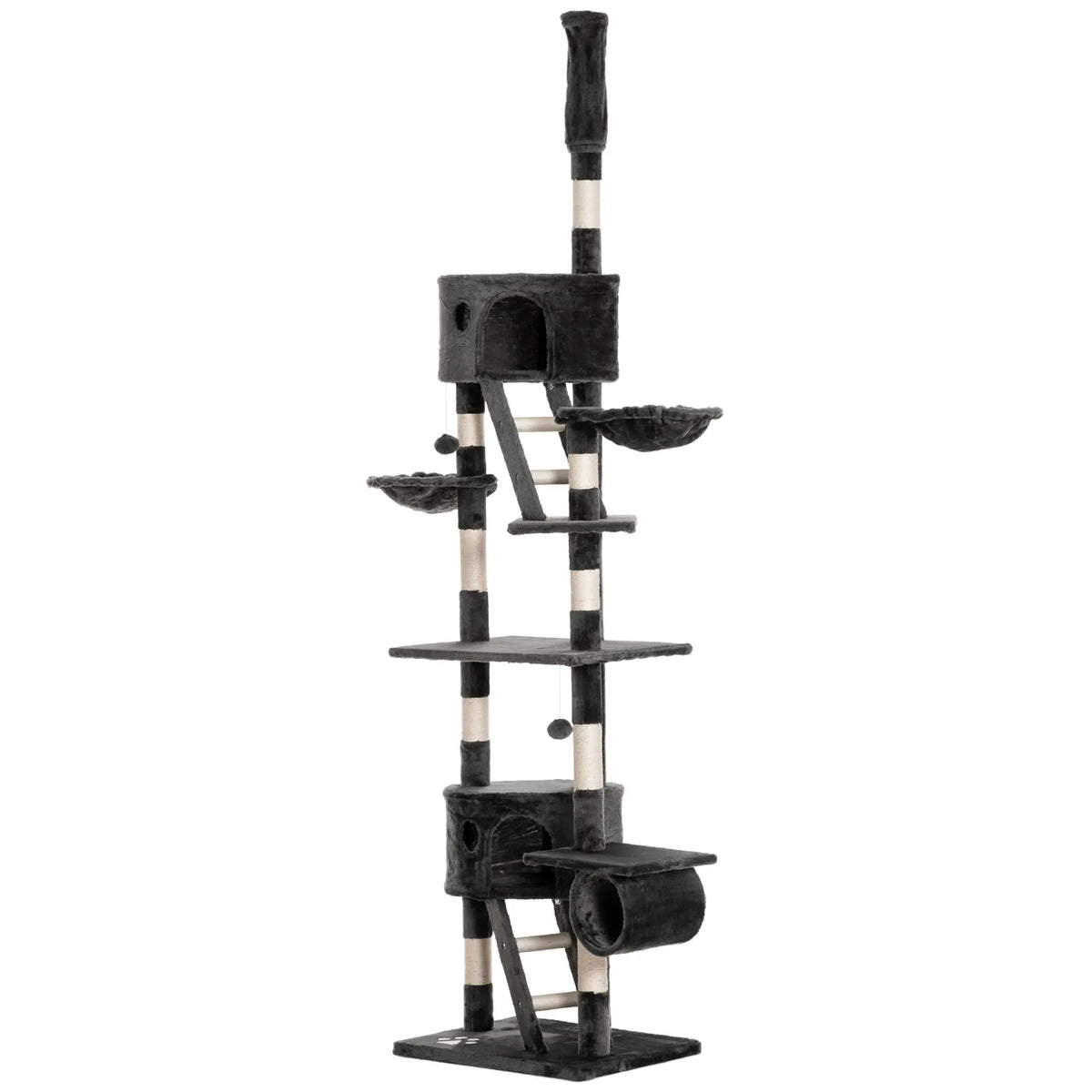 94"-102" Cat Tree, Floor to Ceiling, Multi-Level Play House, Dark Grey Floor to Ceiling Cat Trees at Gallery Canada