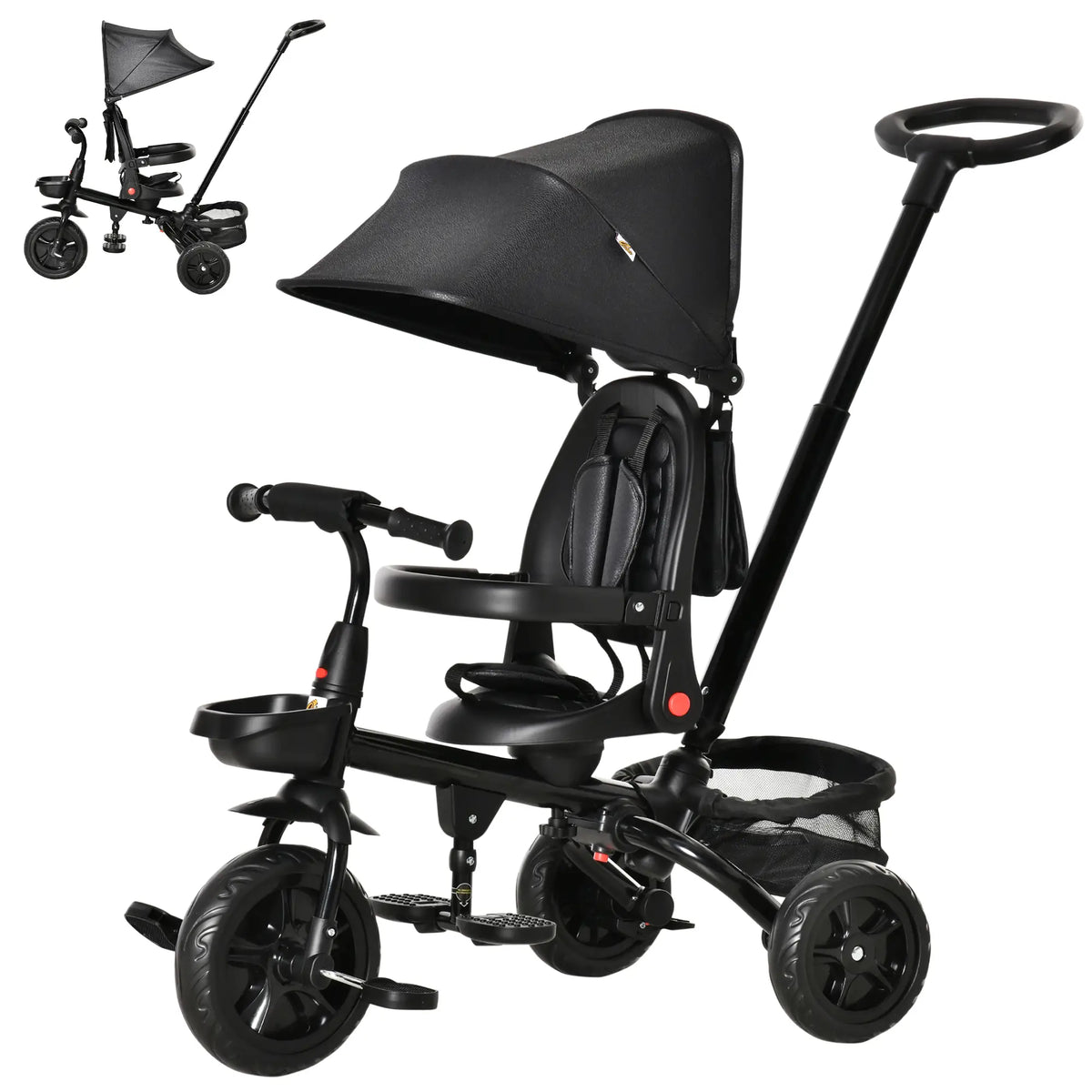 Toddler Tricycle, 4 in 1 Kids Trike, Adjustable Seat, Removable Handle, Black Tricycles for Kids at Gallery Canada