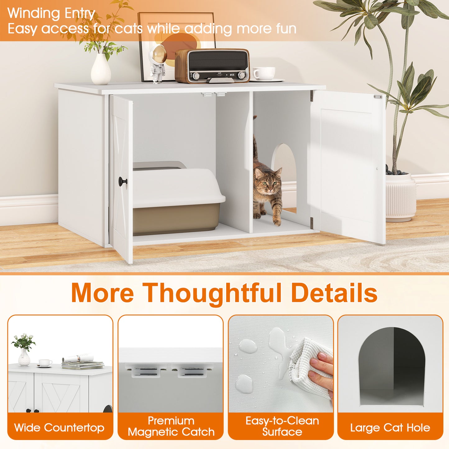Hidden Cat Litter Box Enclosure With Divider, White Cat Houses at Gallery Canada