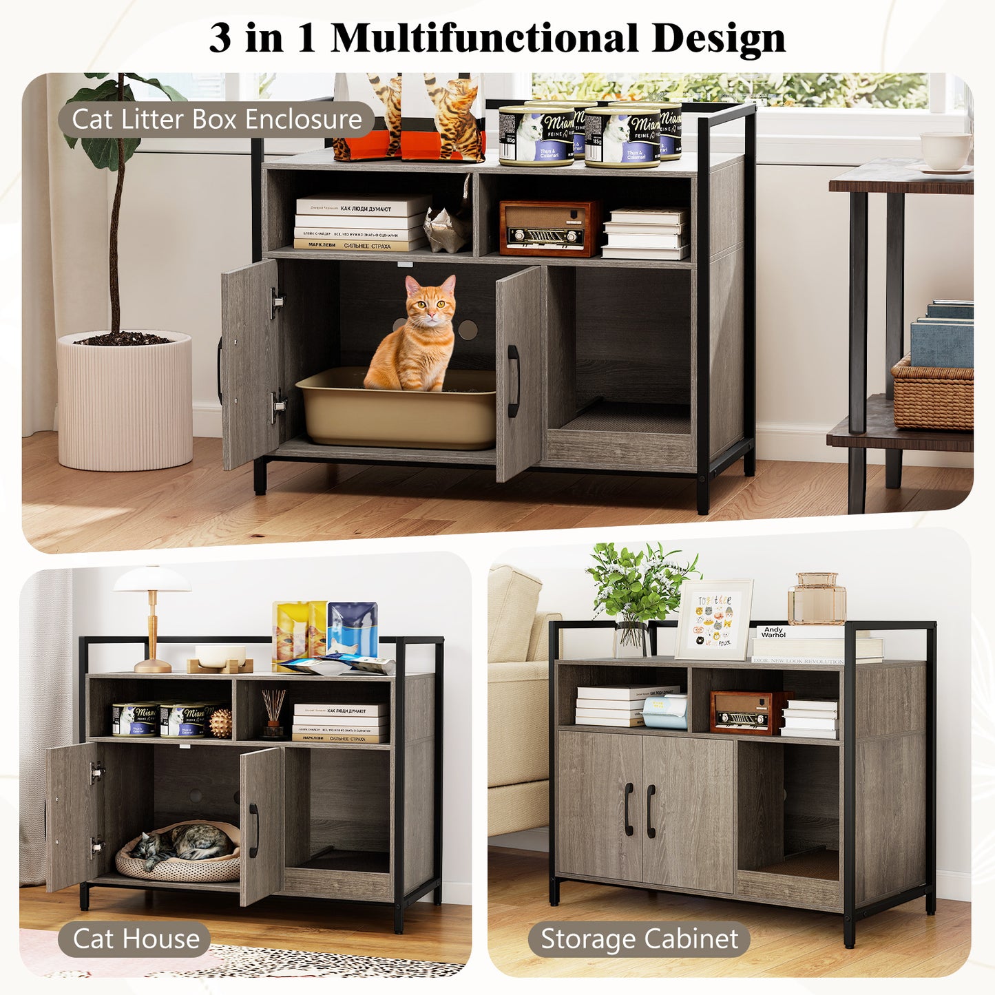 Hidden Cat Washroom with Double Doors and Scratch Cardboard, Oak Cat Houses at Gallery Canada