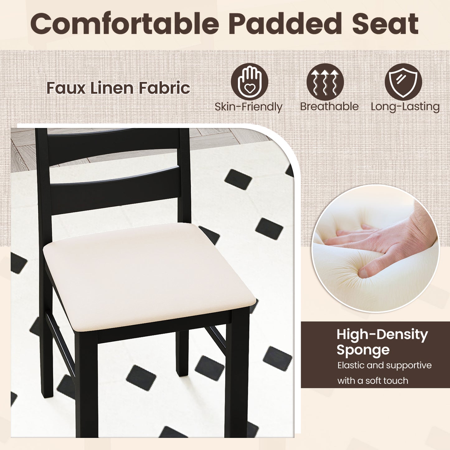 High Back Dining Room Chairs Set of 2 with Padded Seat, Black Dining Chairs at Gallery Canada