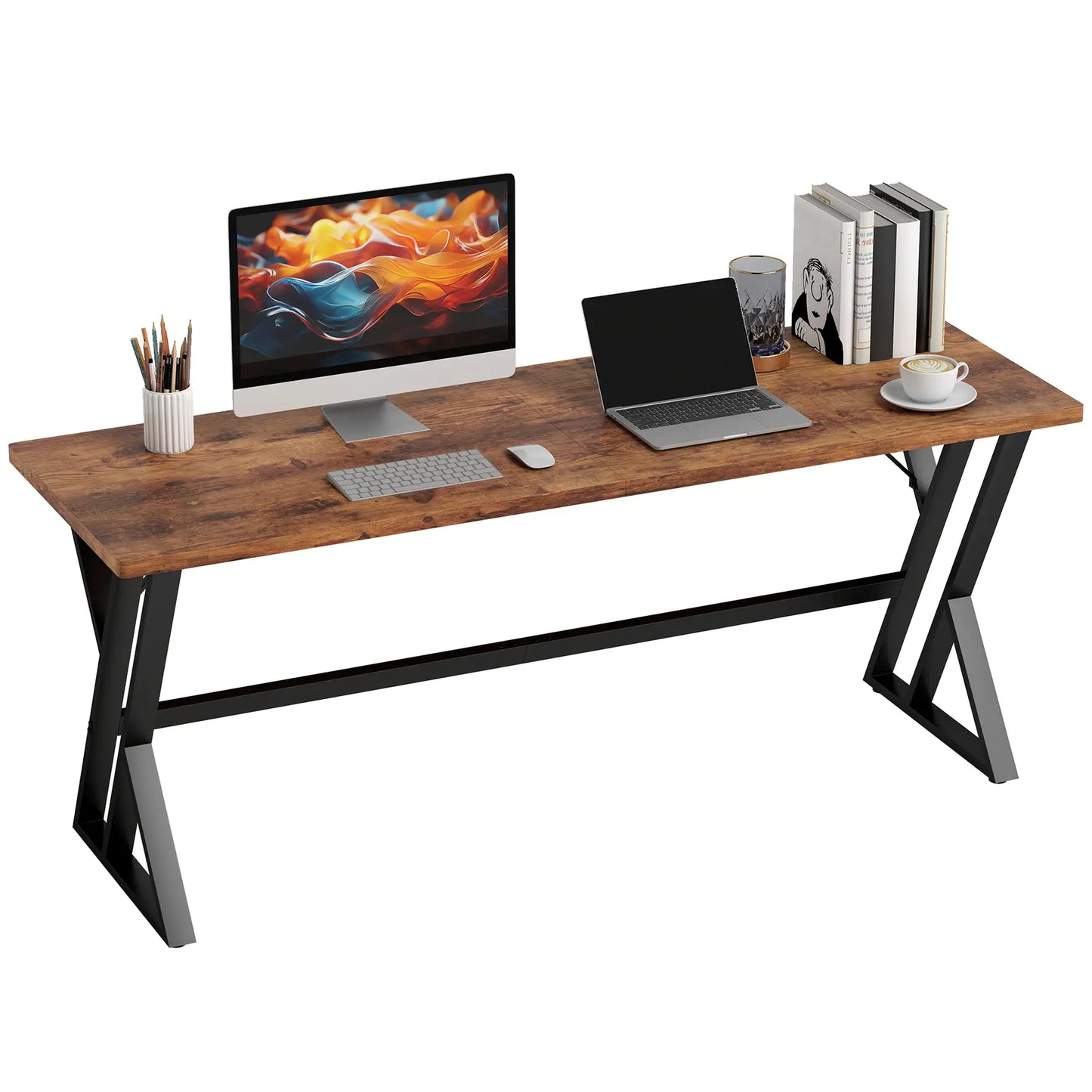 71" Computer Desk, Industrial Writing Table, Rustic Brown Writing Desks at Gallery Canada
