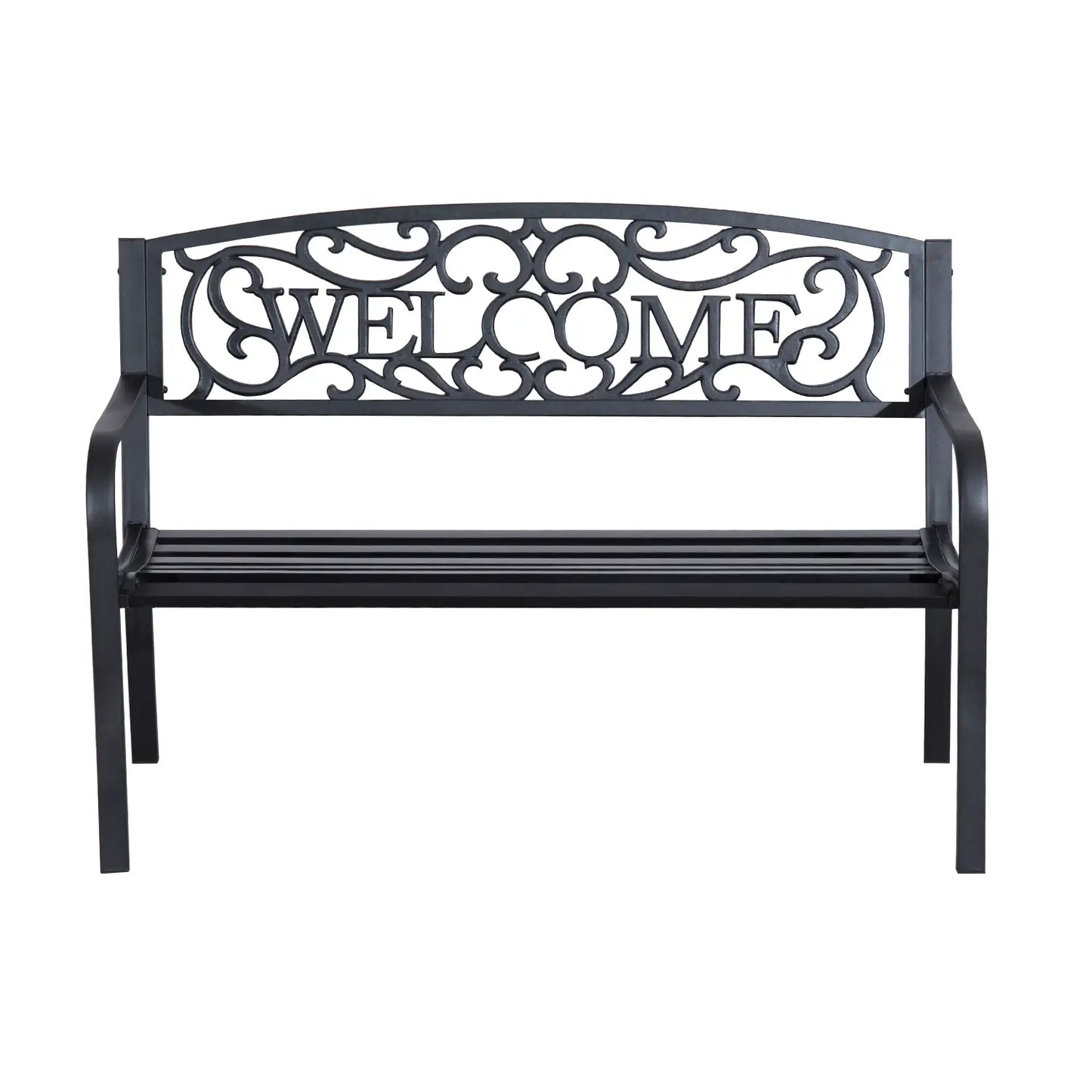 50" 2-Seater Garden Bench, Metal Outdoor Loveseat, Black Outdoor Benches at Gallery Canada