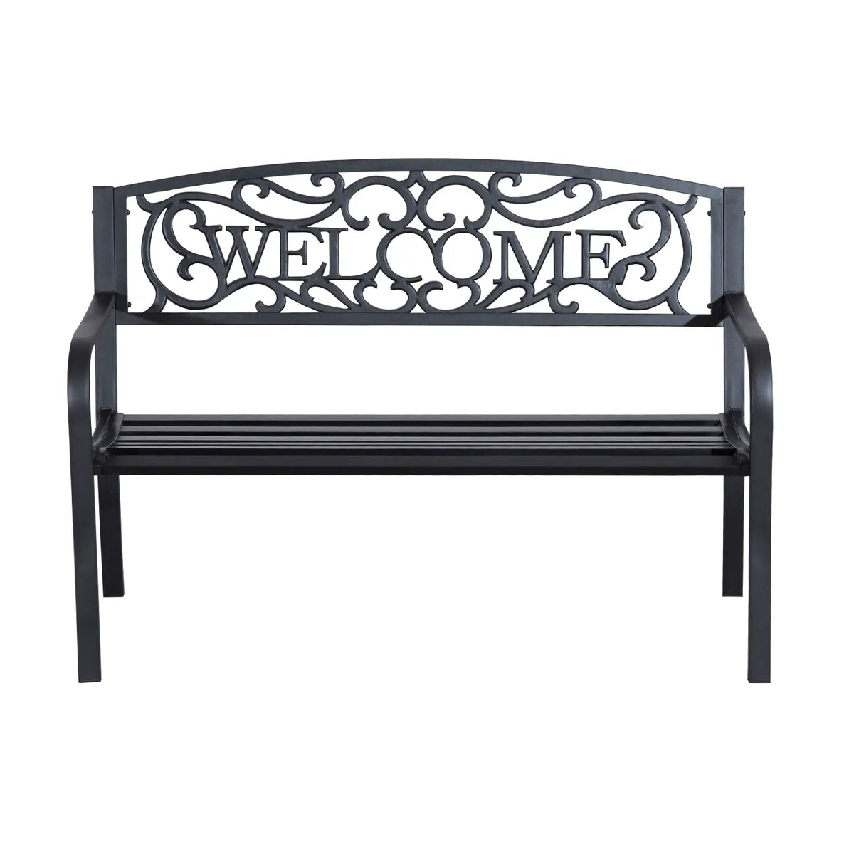50" 2-Seater Garden Bench Patio Chair, Outdoor Furniture, Black Outdoor Benches at Gallery Canada