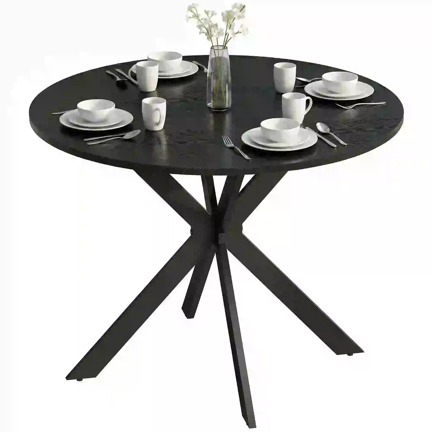 39" Dining Table, Round Kitchen Table, Steel Legs, Wood Grain, Black Dining Tables at Gallery Canada