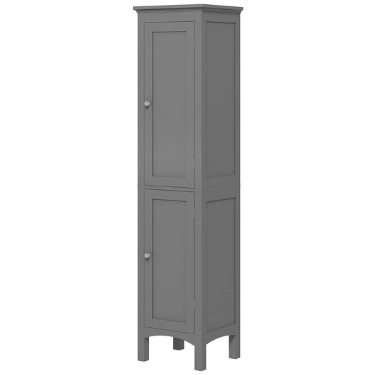 Tall Bathroom Cabinet, Freestanding Storage Organizer with Adjustable Shelves and Cupboards, 15" x 13" x 63", Grey - Gallery Canada