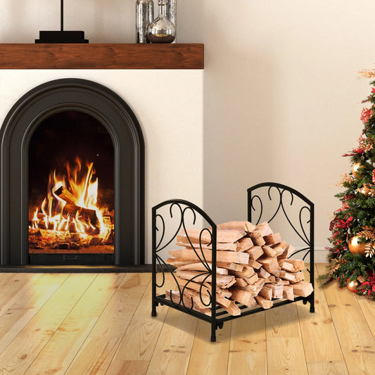 16" Heavy Duty Metal Fireplace Log Holder, Firewood Rack Outdoor, Black Firewood Racks Black at Gallery Canada