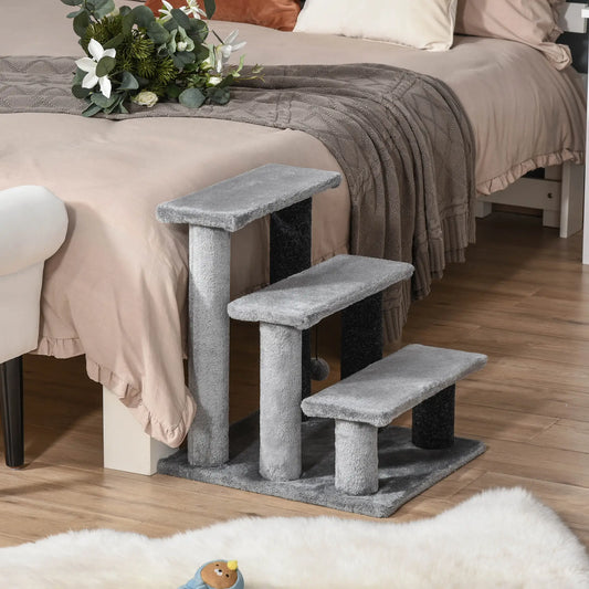 Cat Stairs, 3 Steps, Small Cat Tree with Scratching Post, 17.5" x 15.5" x 19" Cat Trees Light Grey, Black at Gallery Canada