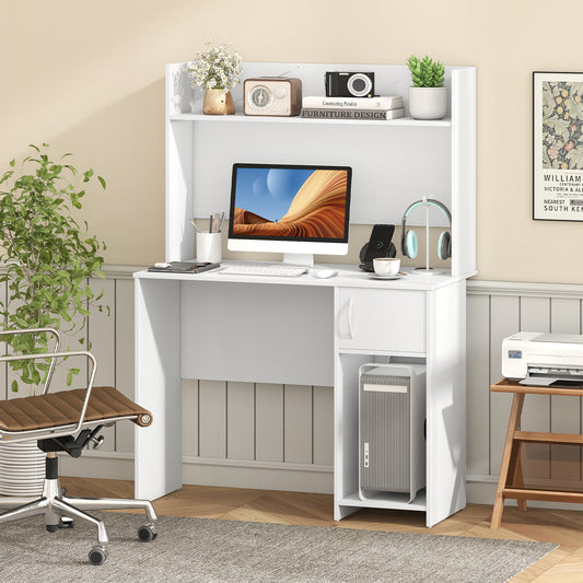 Home Office Desk With Display Shelf, 2 Open Shelves, White